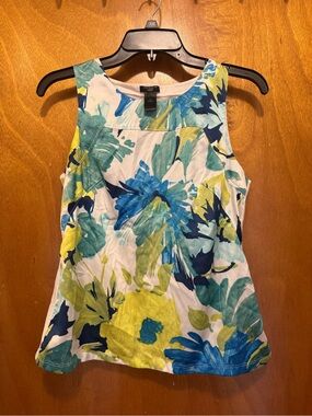Ann Taylor Floral Sleeveless Tank Top - Blue, Green & Yellow